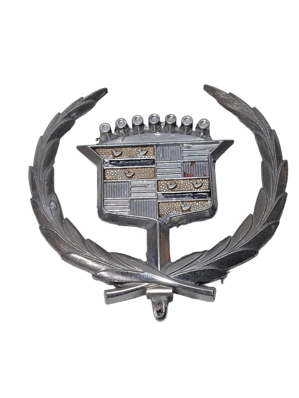Vintage Cadillac Hood Ornament Emblem Wreath Chrome